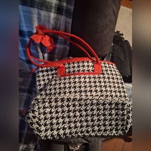 Elegant Houndstooth Tote with Red Details